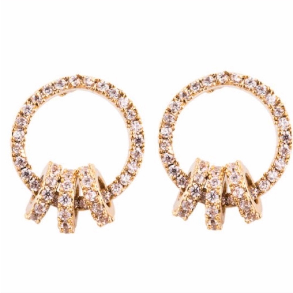 NEW Saint Lola Pave Washer Gold Stud Earrings